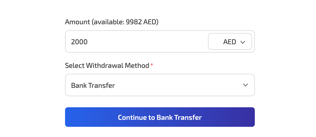 Fiat settlement section in user dashboard