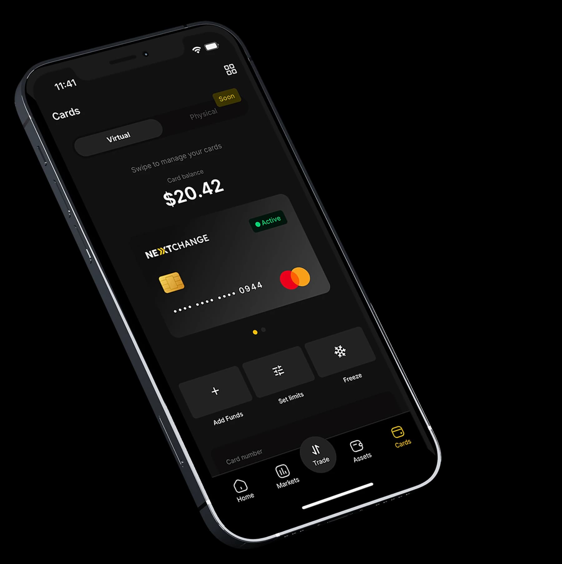 Mobile app Cards screen
