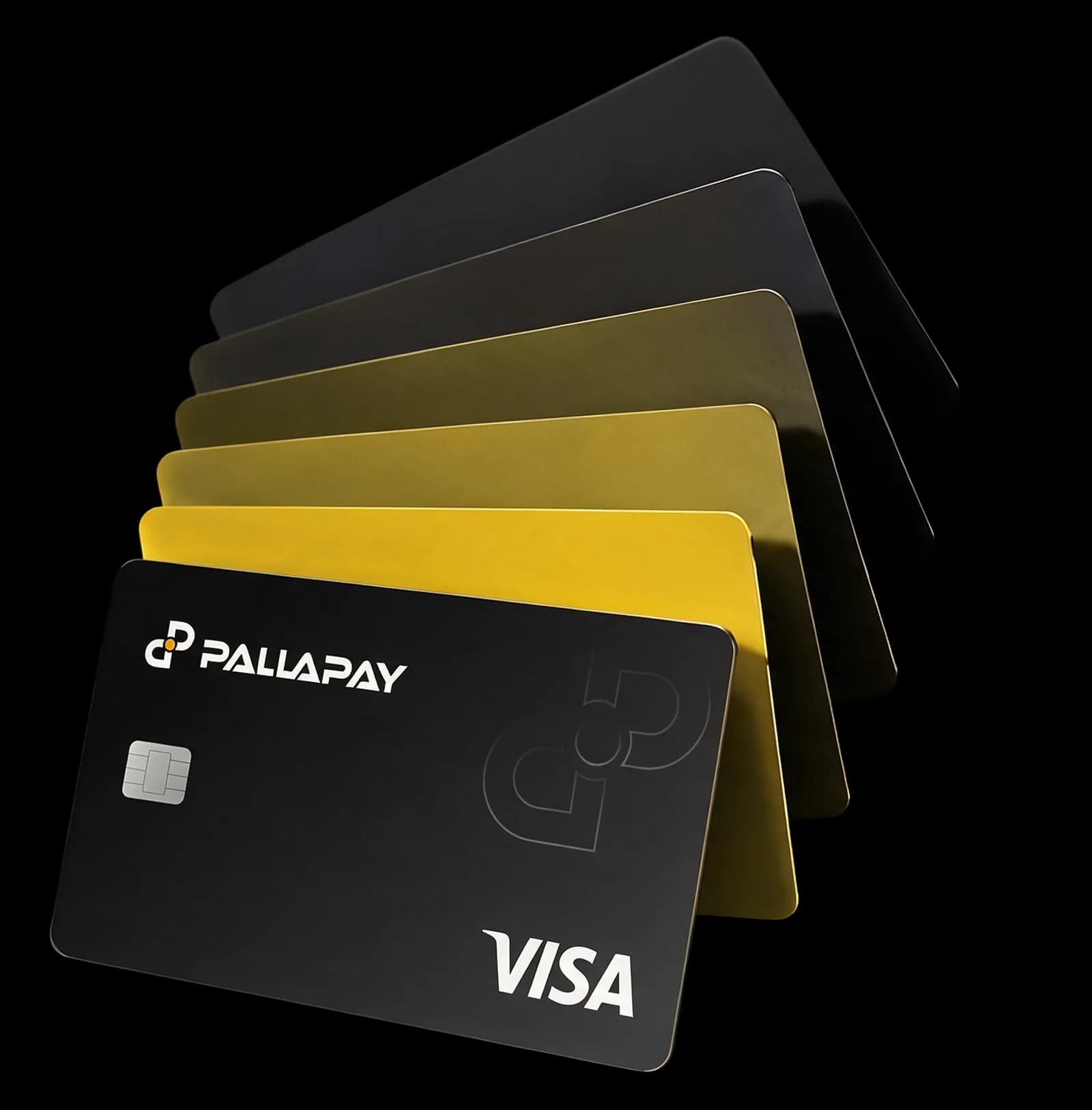 Fan of black and gold Pallapay Visa crypto cards